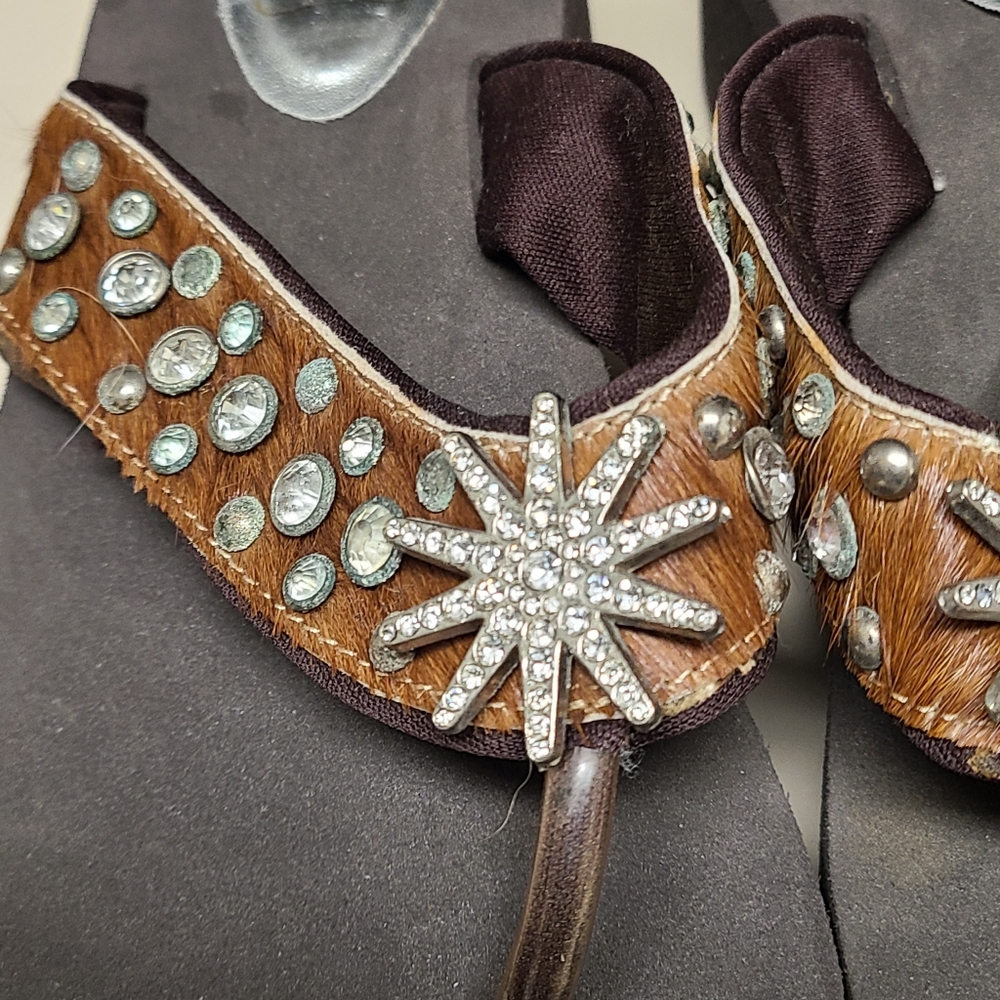 Atlas rhinestone bling platform flip flop sandals size 10